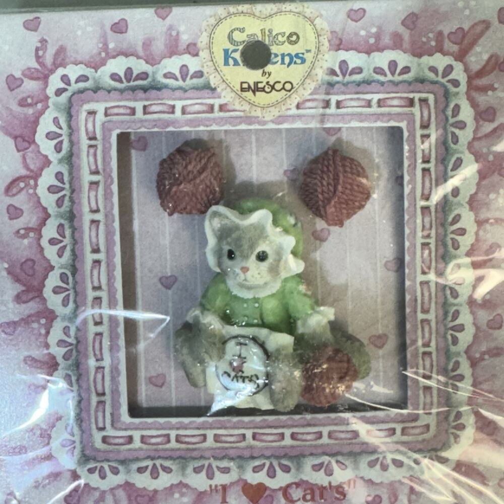 Calico Kittens By Enesco "I love Cats" Lapel Pin Figure & Earring Set 1996 VTG